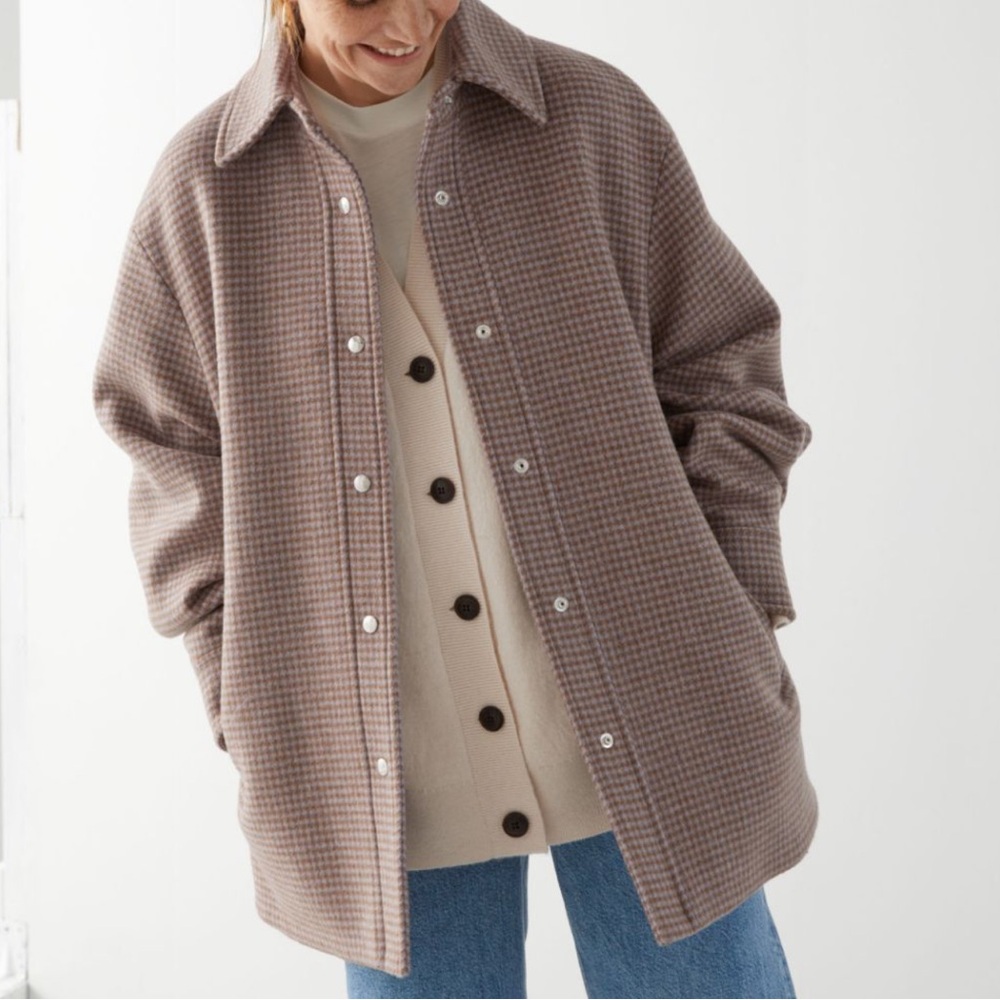 & Other Stories Oversized Shirt Jacket in Houndstooth Wool